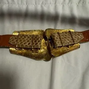 Alexis Kirk brown snake leather adjustable belt with gold front . Alexis Kirk | Accessories | Vintage Alexis Kirk Brown Snake  main image 4